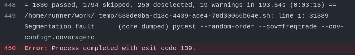 Pytest having all files pass, but CI fail with Segmentation fault